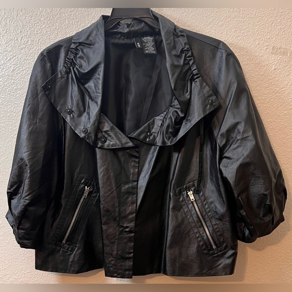 Mixit Jackets & Blazers - NWOT MIXIT Cropped Jacket Faux Leather with 3/4 Pleated Sleeve and Short Belt
